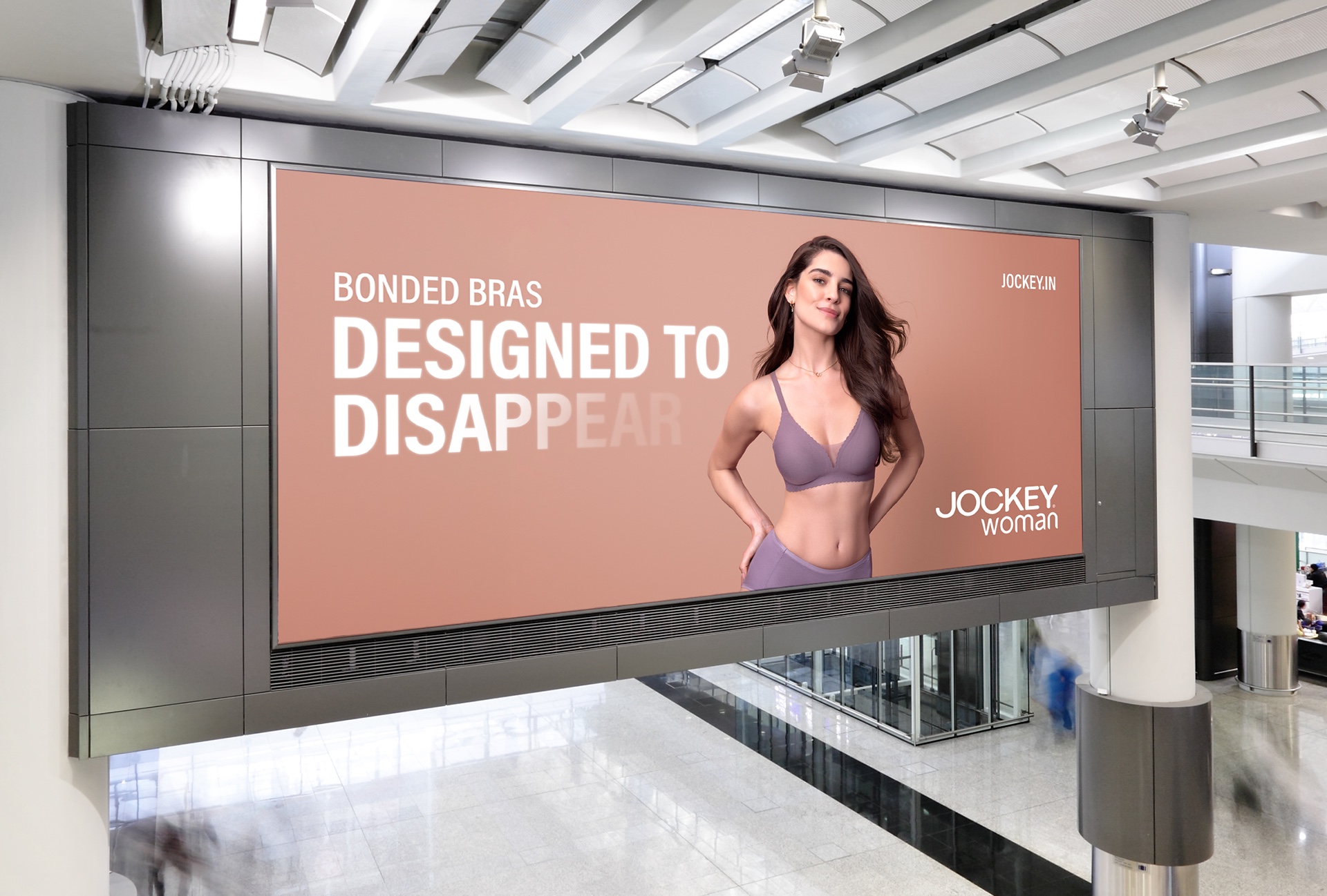 Jockey Women bonded bras campaign displayed in an airport media placement