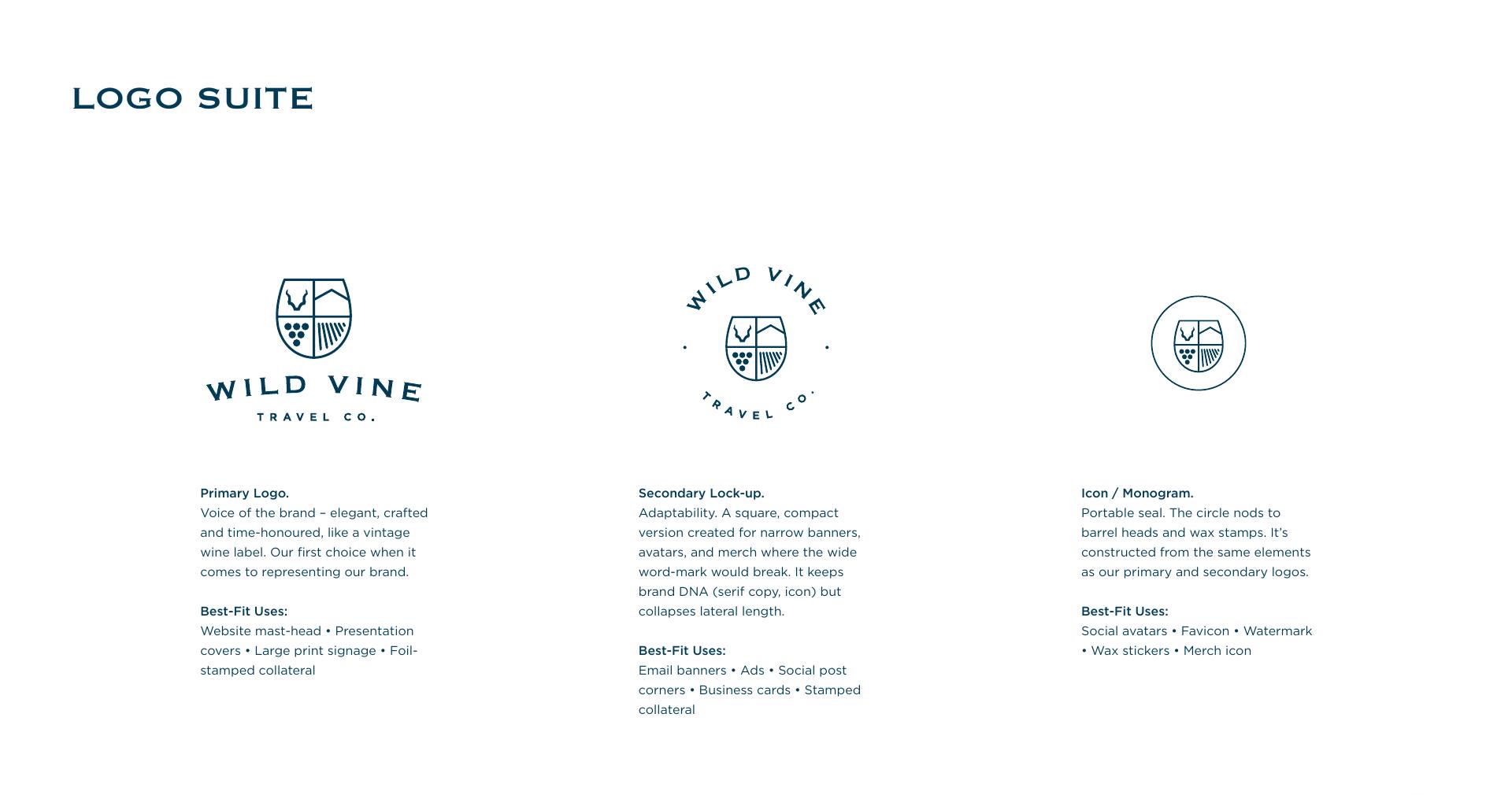 Wild Vine primary, secondary and monogram logo suite